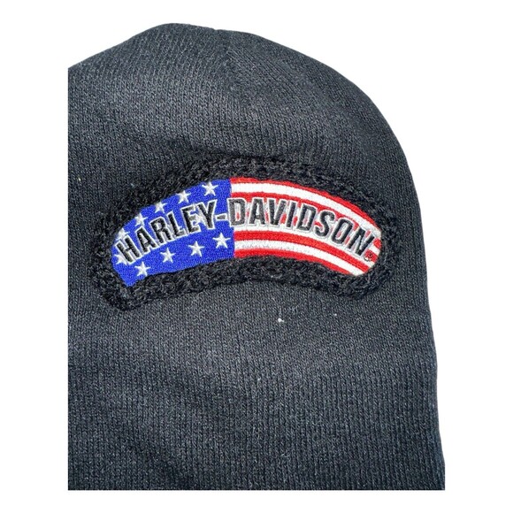 Harley Davidson Skull Knit Cap American Flag Patch Black Beanie - Picture 5 of 9